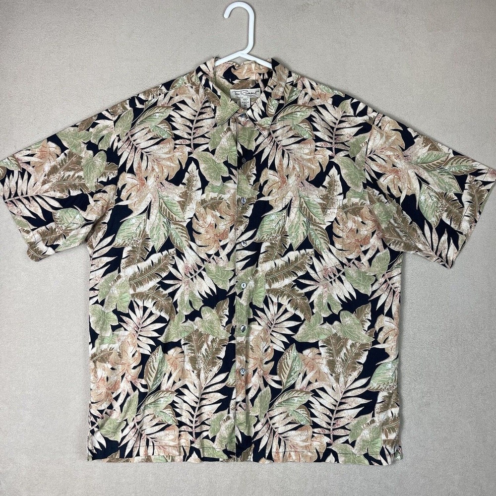 Tori‎ Richard Shirt Mens XXL Black Brown Floral Hawaiian Button Up Beach Adult
